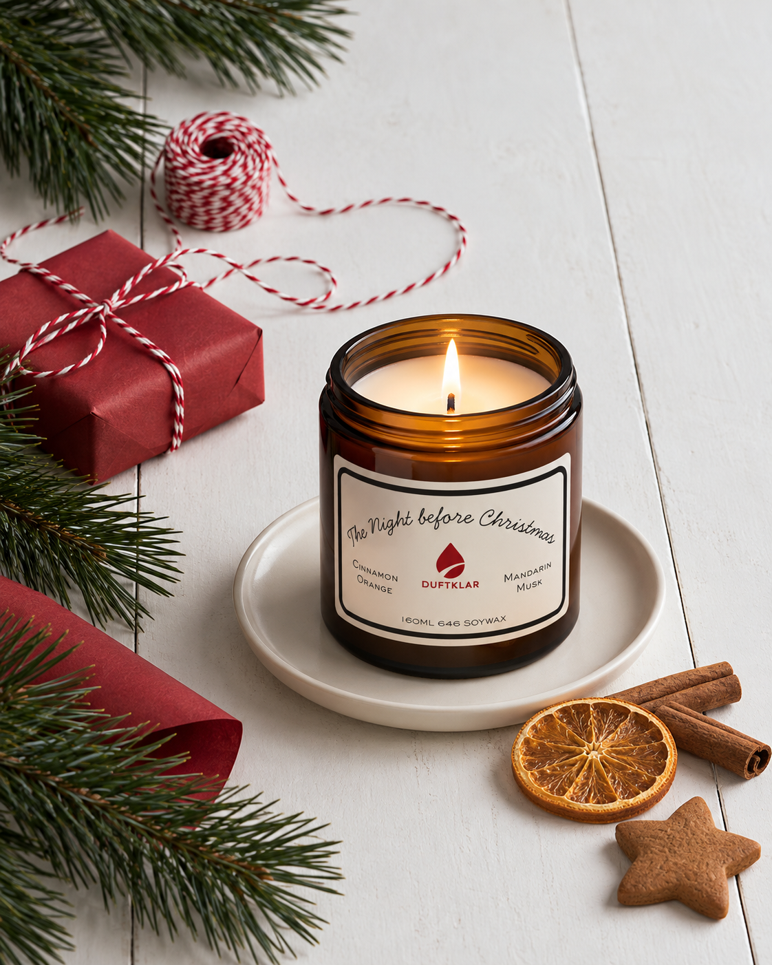 DUFTKLAR The Night Before Christmas – Weihnachtsduftkerze mit Zimt, Orange, Mandarine und Moschus